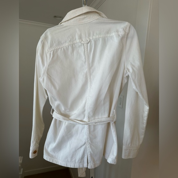 FRAME White Denim Gold ButtonBelted Utility Cargo Jean Jacket Size Medium NWOT - Picture 4 of 4